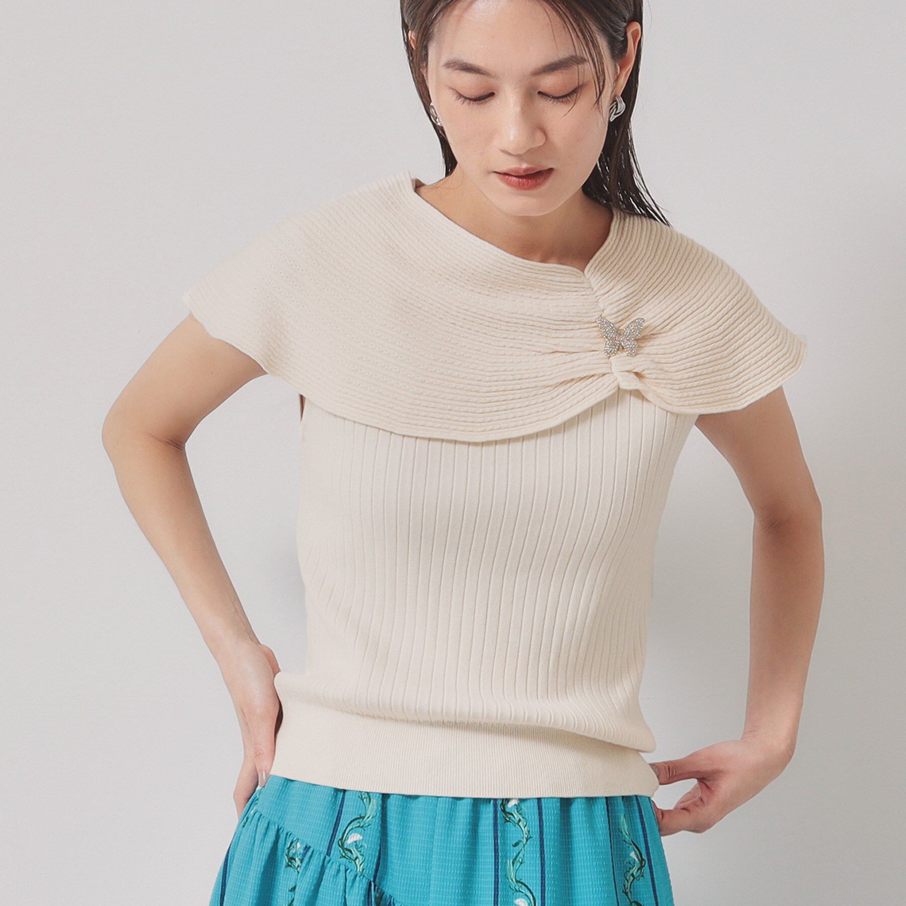 SunaUna「【2WAY／ケープ付き】フレンチスリーブニット」|ニット・セーター|