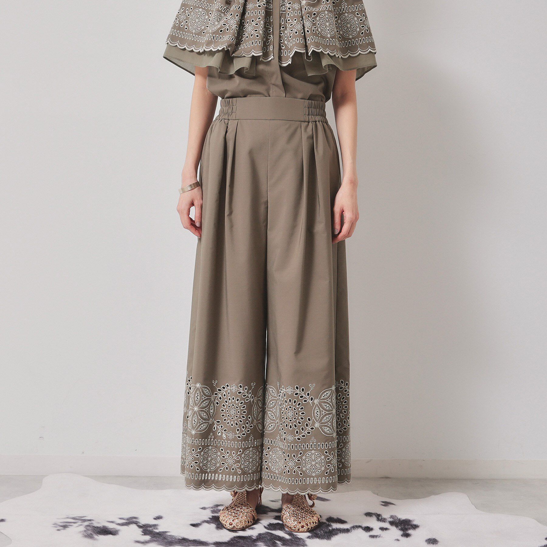 SunaUna「【幾何柄／エンブロイダリー】ウエストゴムガウチョパンツ」|その他|