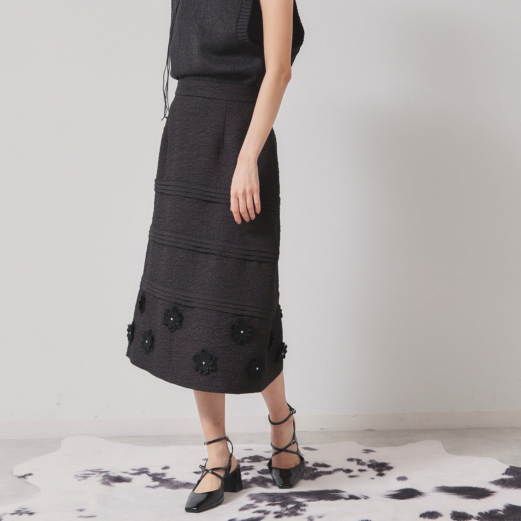 SunaUna「【お花モチーフ／タック切り替え】Aラインスカート」|スカート|