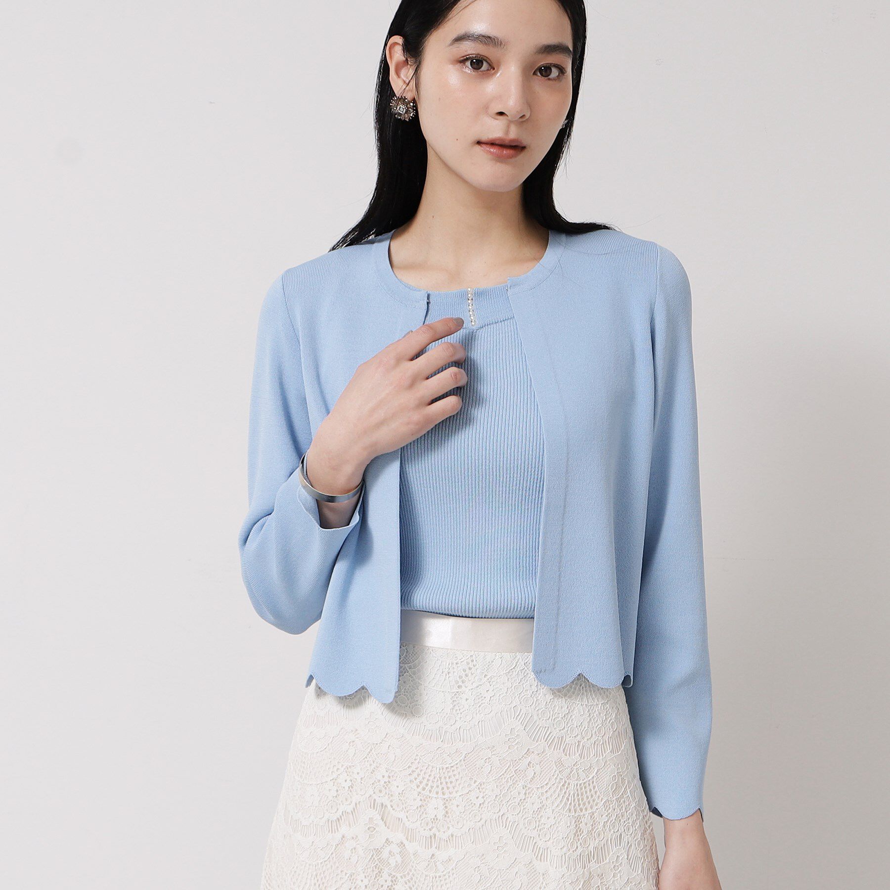 SunaUna「【接触冷感／アンサンブル可】裾スカラップニットボレロ」|カーディガン|