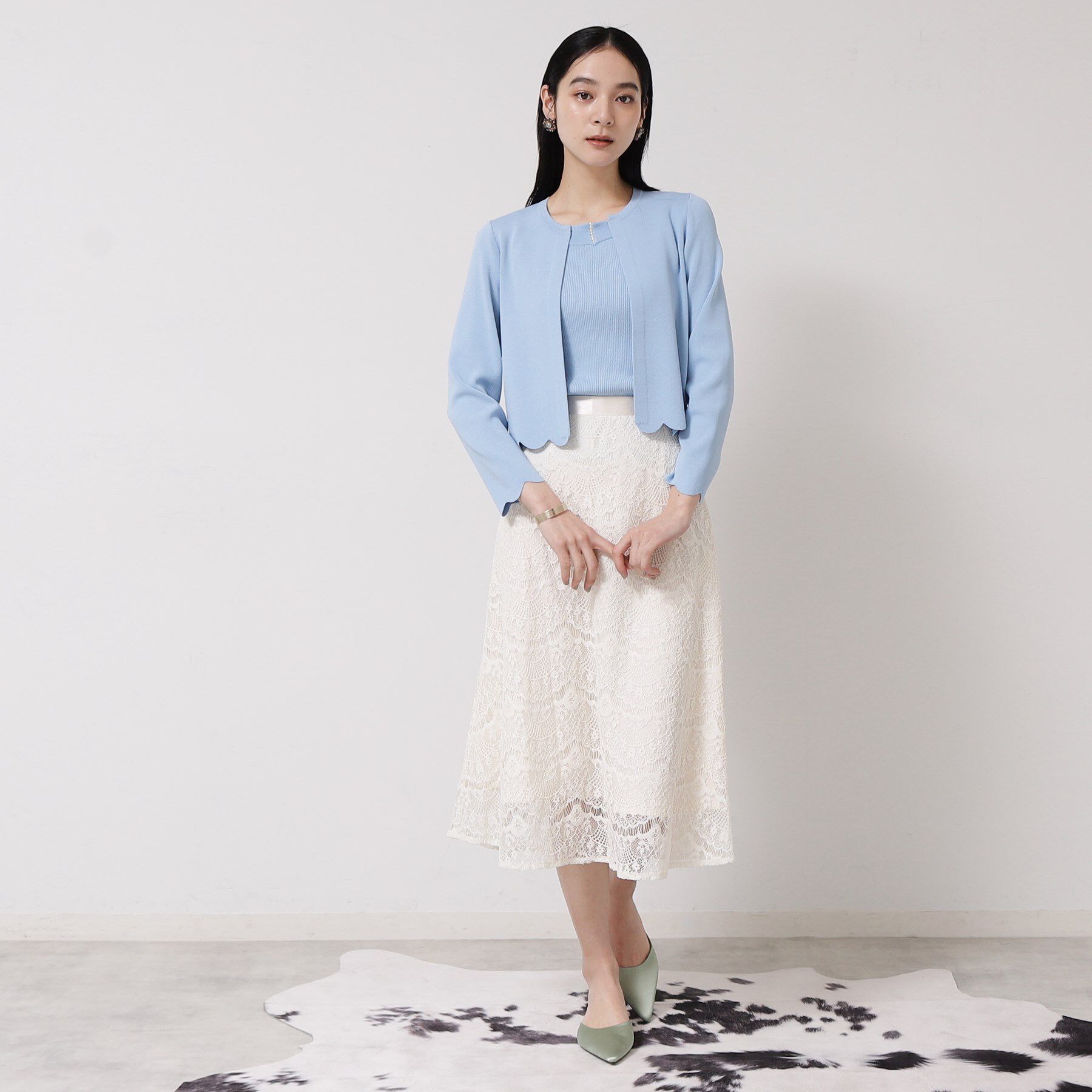 SunaUna「【接触冷感／アンサンブル可】裾スカラップニットボレロ」|カーディガン|