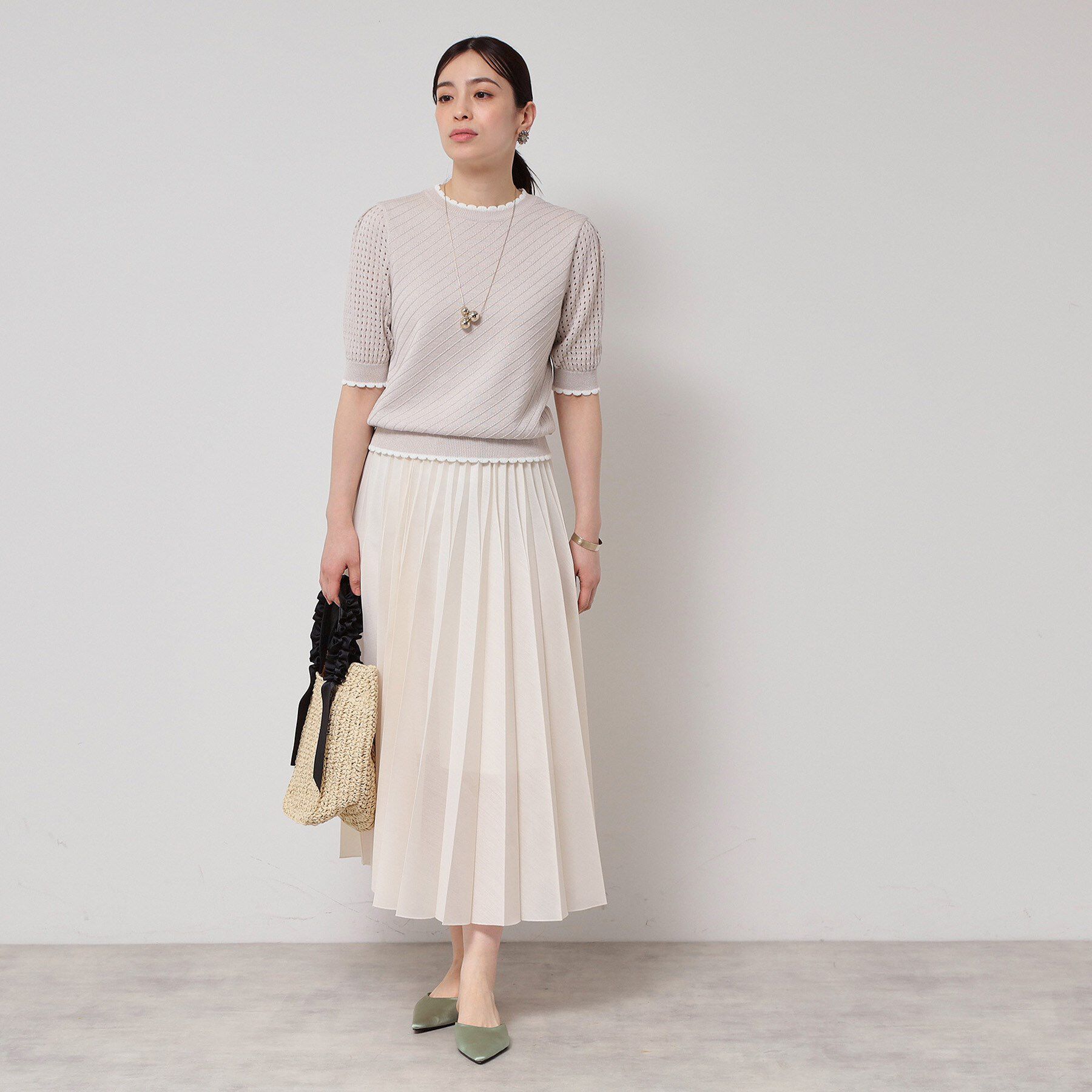 SunaUna「【SS～Lサイズ展開／5分袖】編地変化ニット」|ニット・セーター|