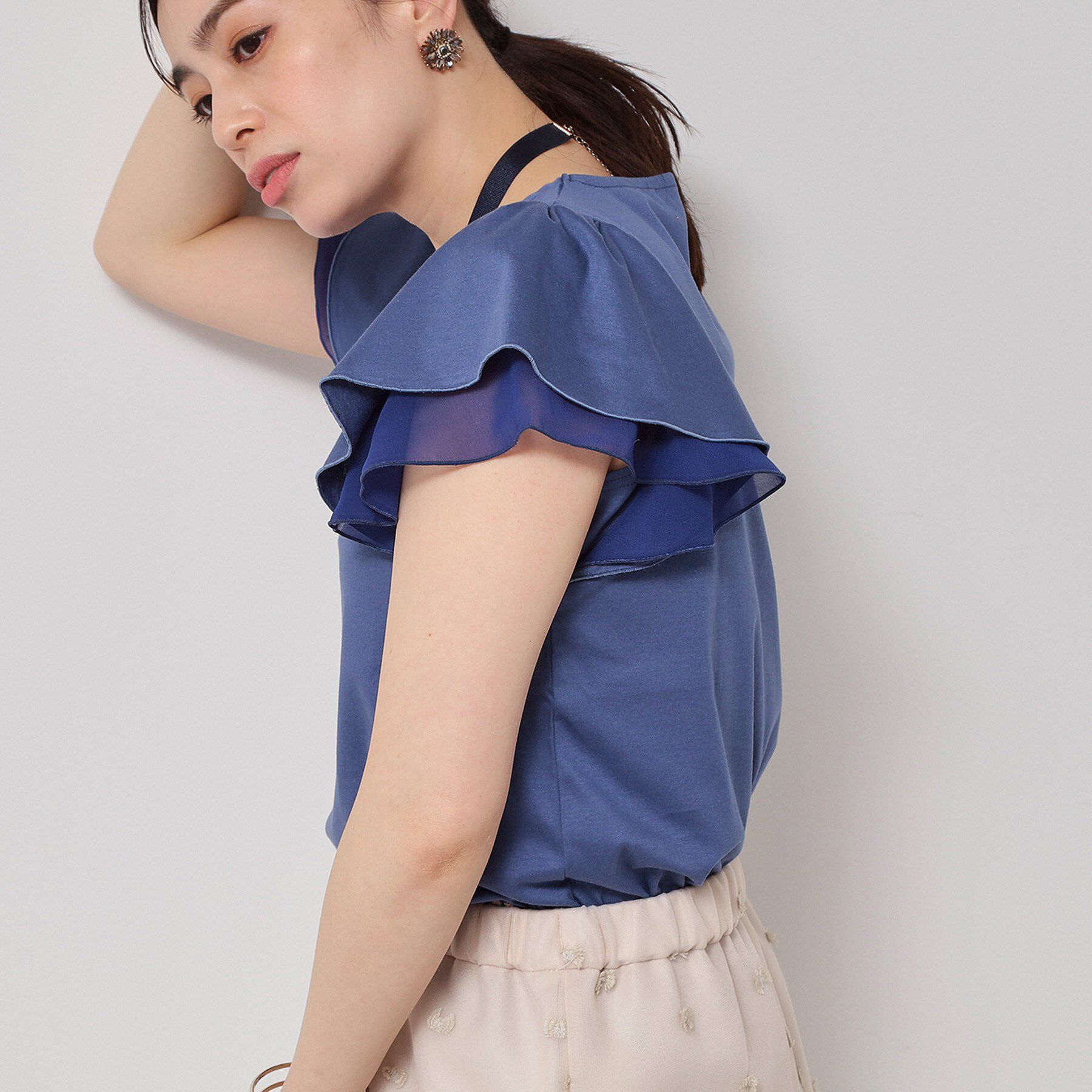 SunaUna「【接触冷感／S～Lサイズ展開】シフォン使いフレアスリーブカットソー」|Tシャツ・カットソー|