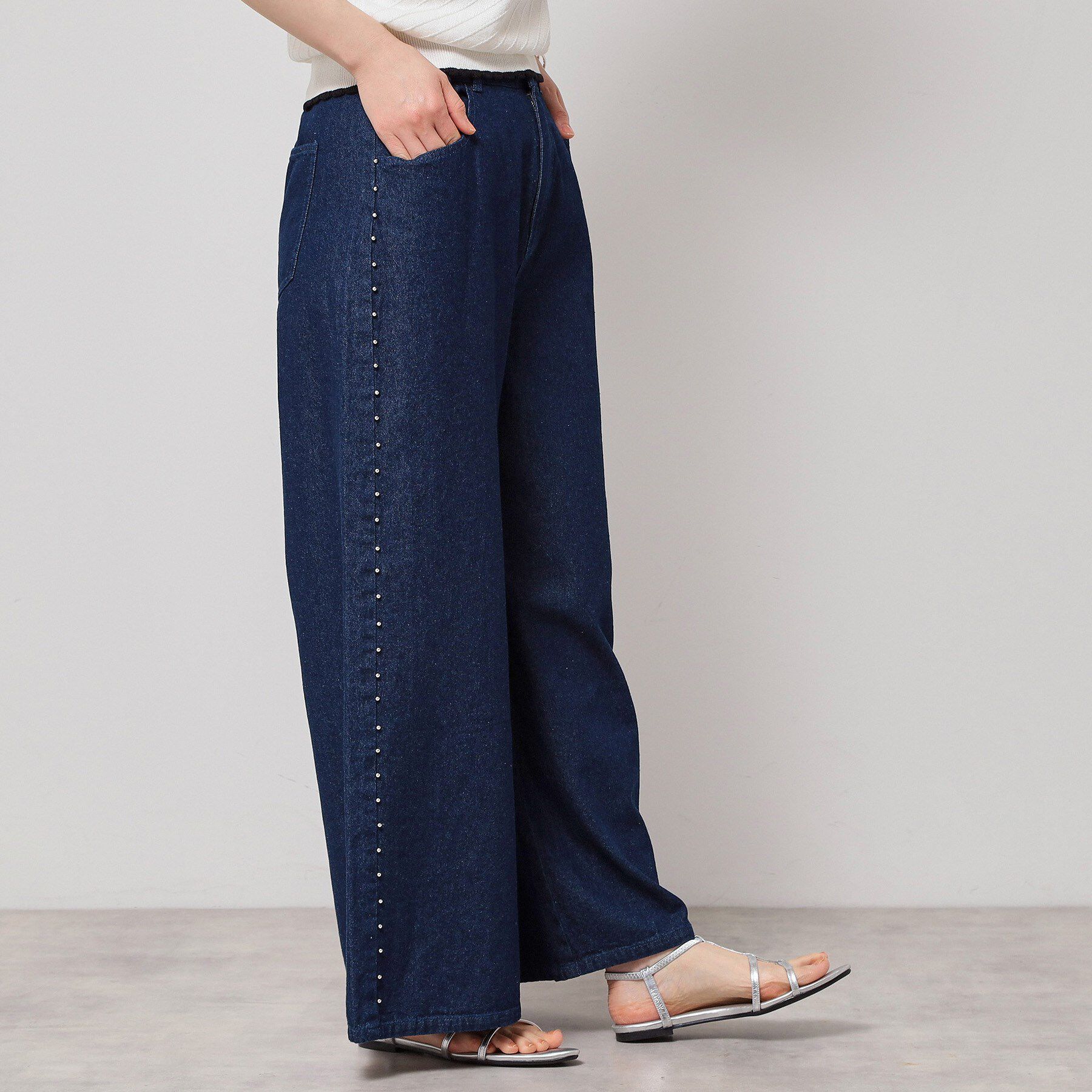 SunaUna「【脇ビジュー】ワイドデニム」|デニム|