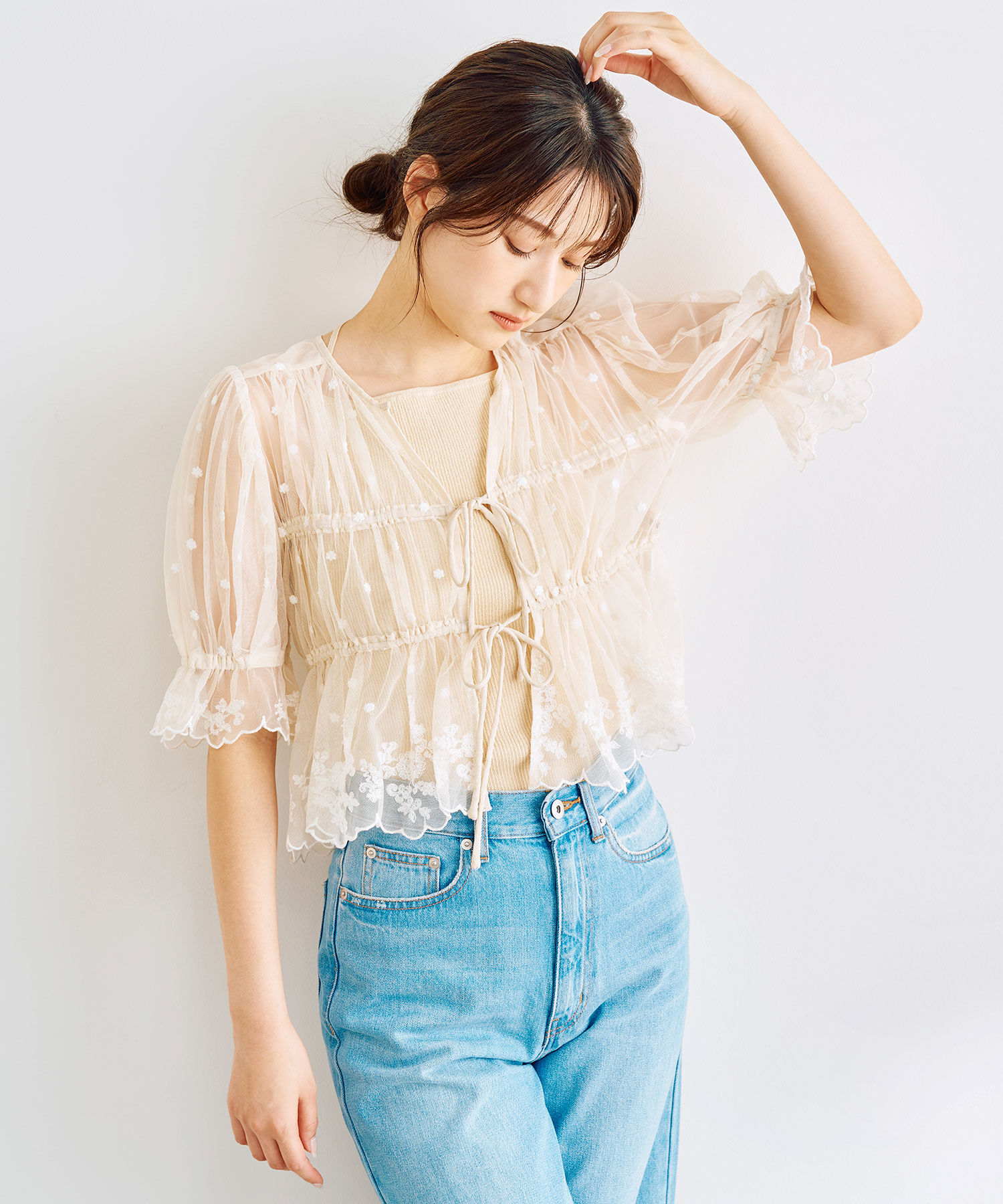 COCO DEAL「チュールエンブロイダリーペプラムブラウス」|シャツ・ブラウス|