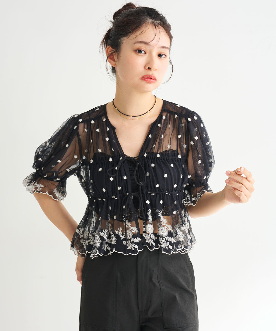 COCO DEAL「チュールエンブロイダリーペプラムブラウス」|シャツ・ブラウス|
