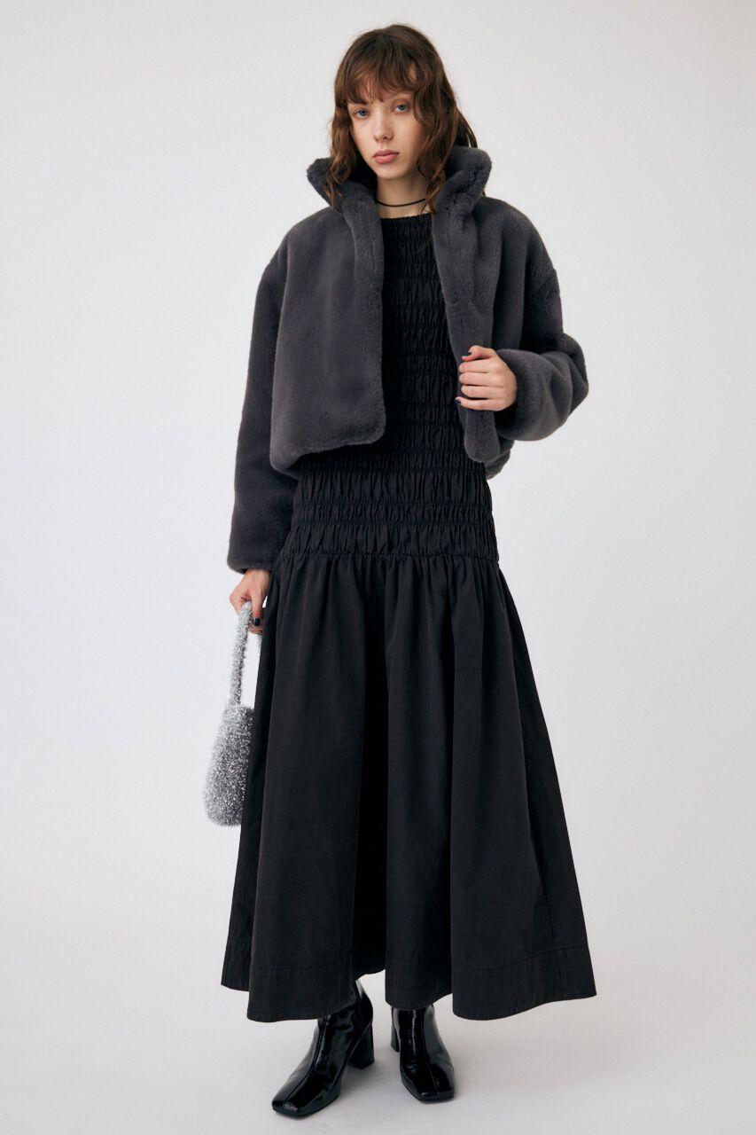 MOUSSY「SHIRRING GATHER ドレス」|ワンピース|BLK