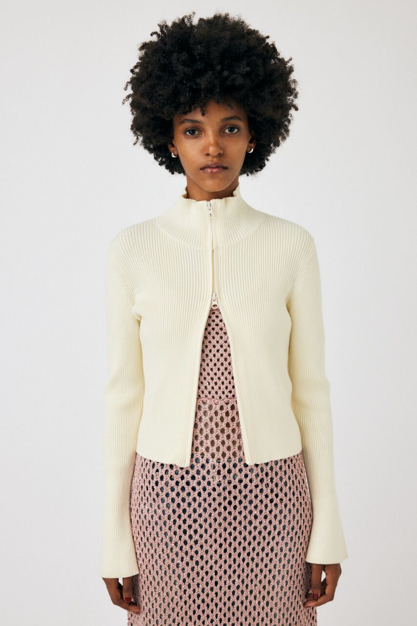 MOUSSY「W ZIP KNIT トップス」|ニット・セーター|WHT