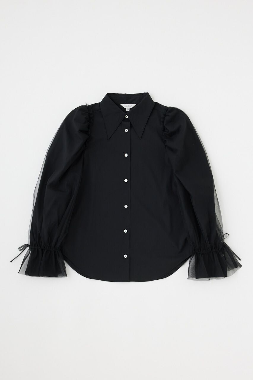 MOUSSY「TULLE SLEEVE シャツブラウス」|シャツ・ブラウス|BLK