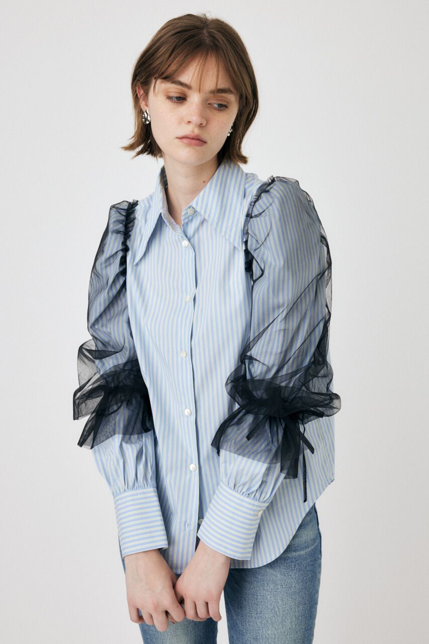MOUSSY「TULLE SLEEVE シャツブラウス」|シャツ・ブラウス|