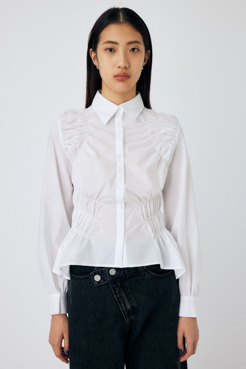 MOUSSY「COTTON GATHER シャツ」|シャツ・ブラウス|WHT