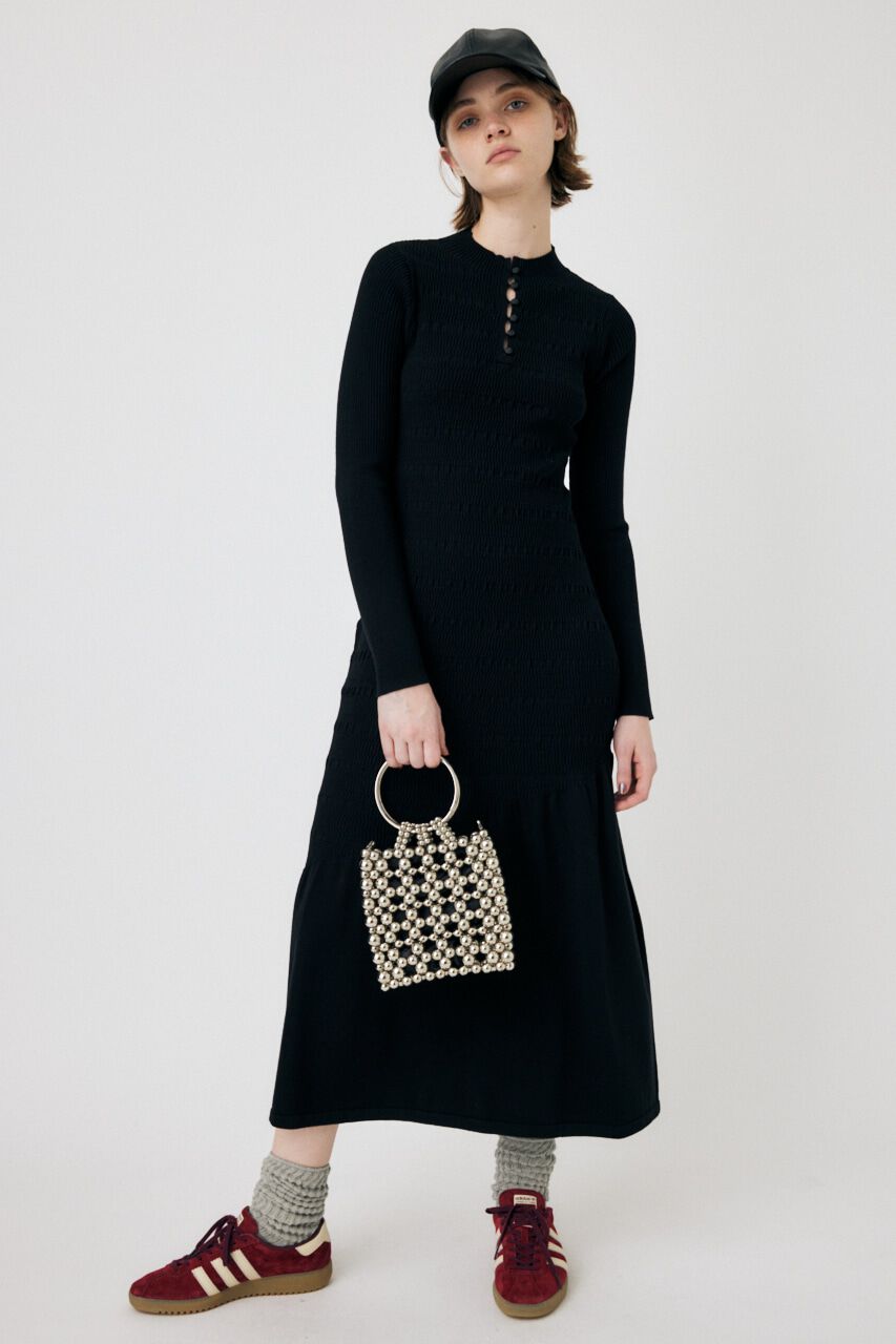 MOUSSY「FLARE HEM KNIT ドレス」|ワンピース|BLK