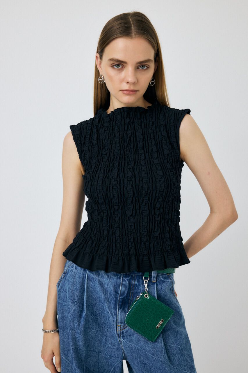 MOUSSY「SHIRRING SLEEVELESS トップス」|その他|BLK