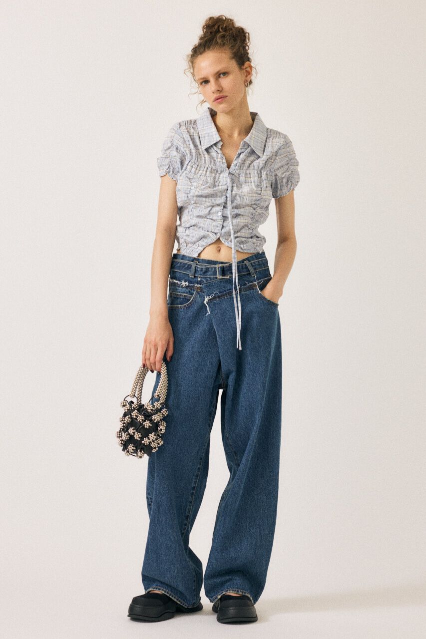 MOUSSY「FOLD WAIST WIDE STRAIGHT」|デニム|