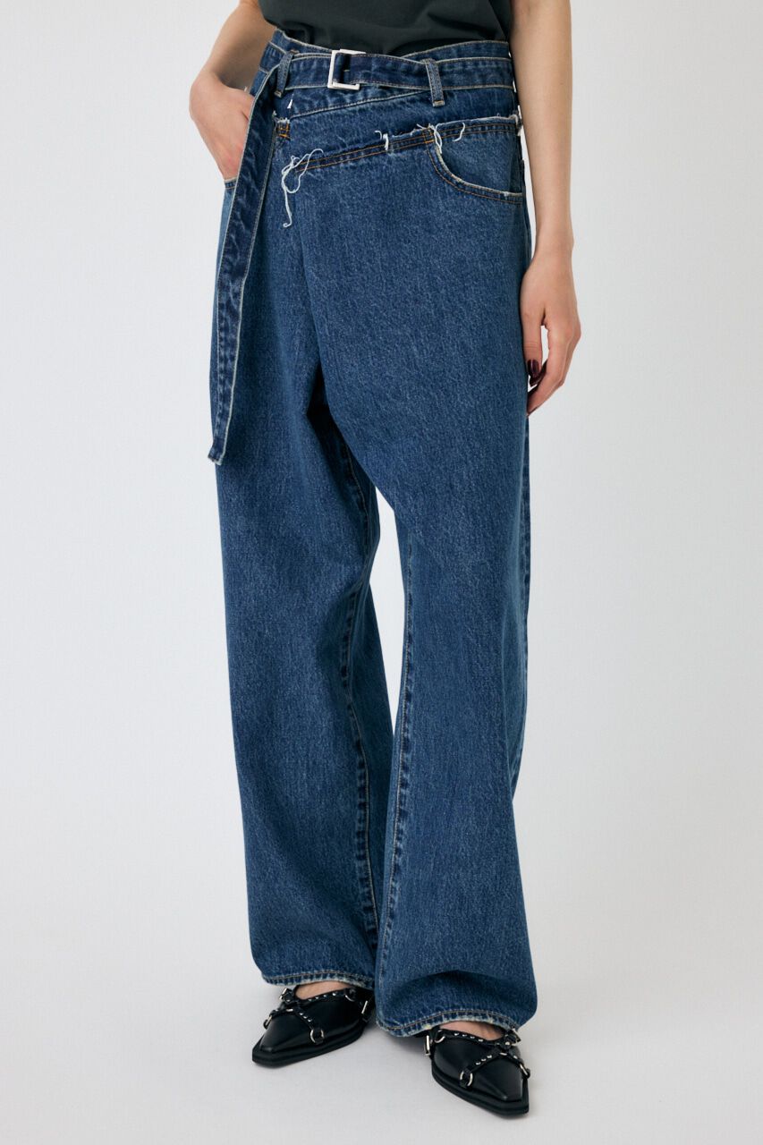 MOUSSY「FOLD WAIST WIDE STRAIGHT」|デニム|