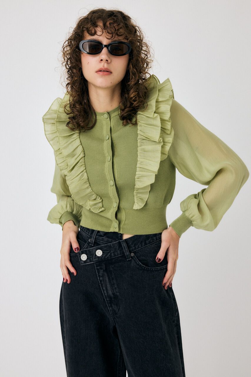 MOUSSY「WOVEN FRILLS カーディガン」|ニット・セーター|
