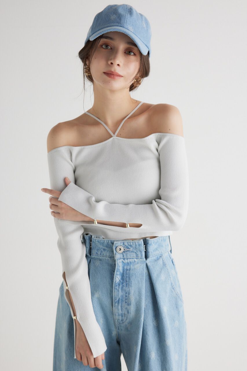 rienda「スリットSLVオフショルダーknit TOP」|ニット・セーター|