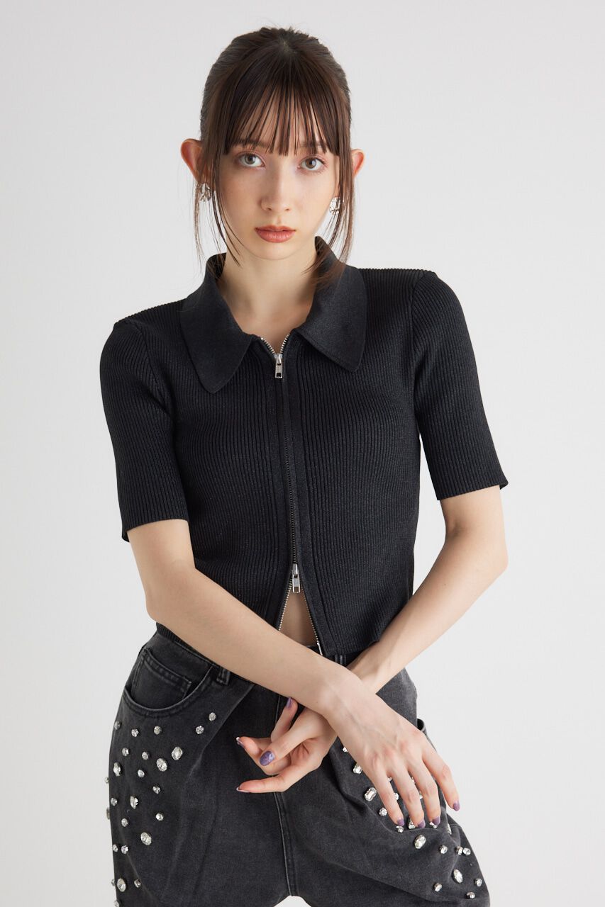 rienda「ZIPシャツKnit TOP」|ニット・セーター|BLK