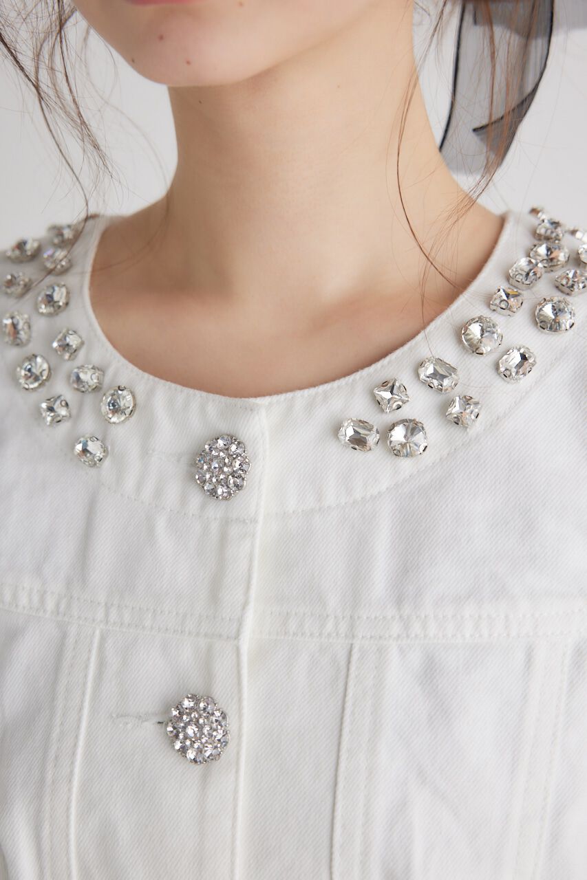 rienda「ノーカラービジューDENIM JK」|デニムジャケット|