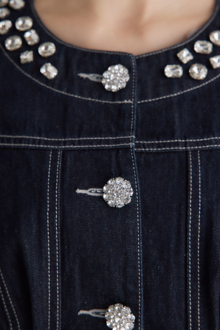 rienda「ノーカラービジューDENIM JK」|デニムジャケット|