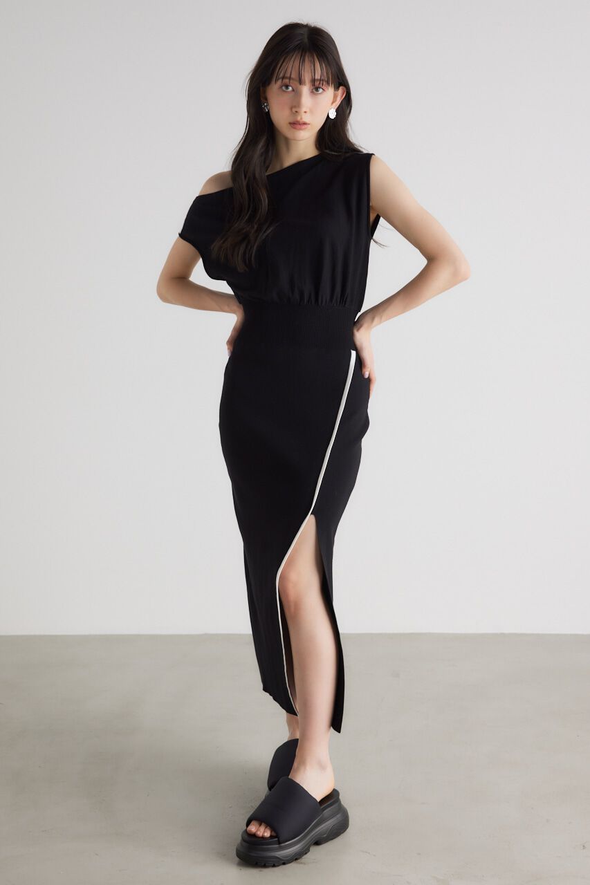 rienda「ラインデザインワンショルダーKnit OP」|ワンピース|