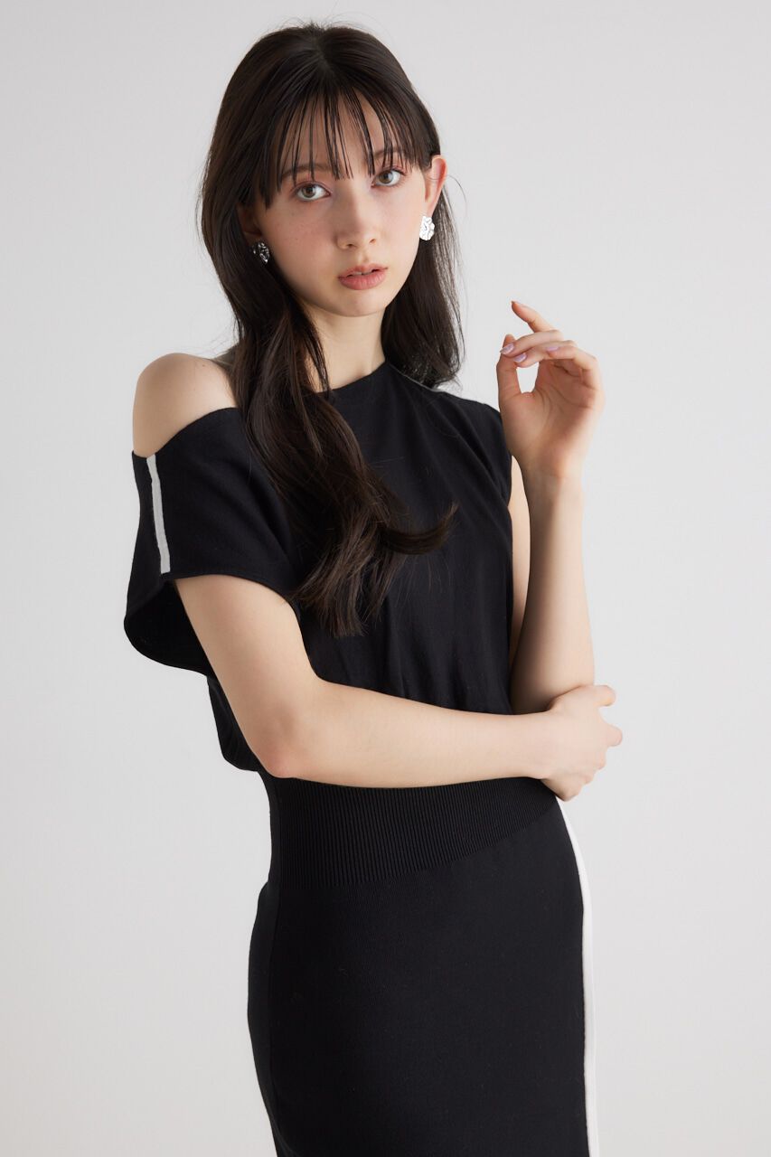 rienda「ラインデザインワンショルダーKnit OP」|ワンピース|