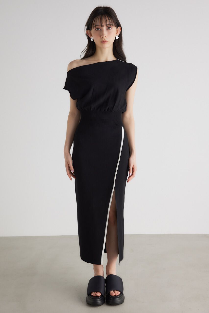 rienda「ラインデザインワンショルダーKnit OP」|ワンピース|