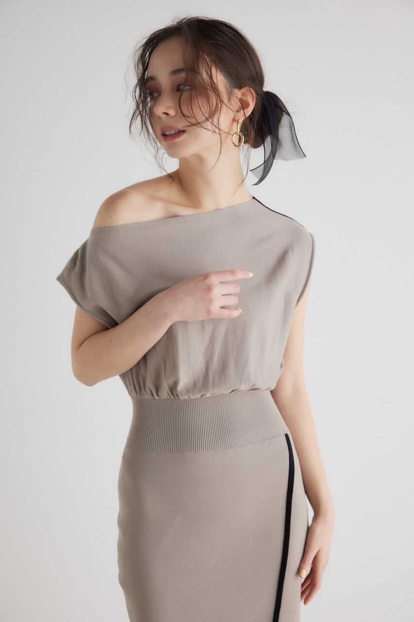 rienda「ラインデザインワンショルダーKnit OP」|ワンピース|