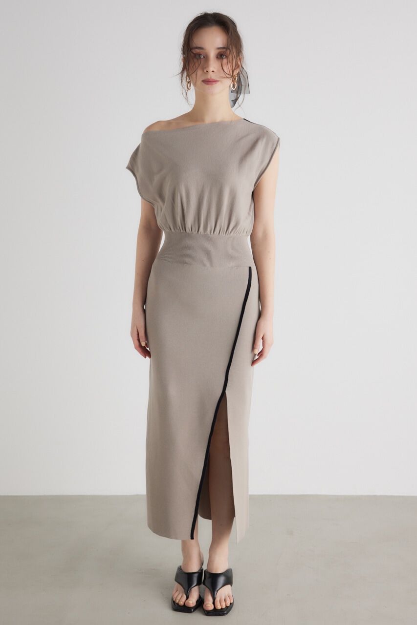 rienda「ラインデザインワンショルダーKnit OP」|ワンピース|