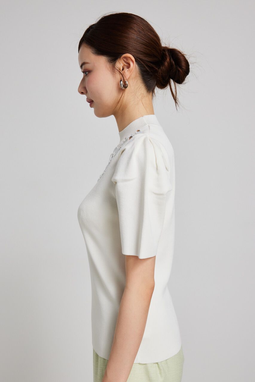 rienda「ビジューカラーハーフSLV Knit TOP」|ニット・セーター|