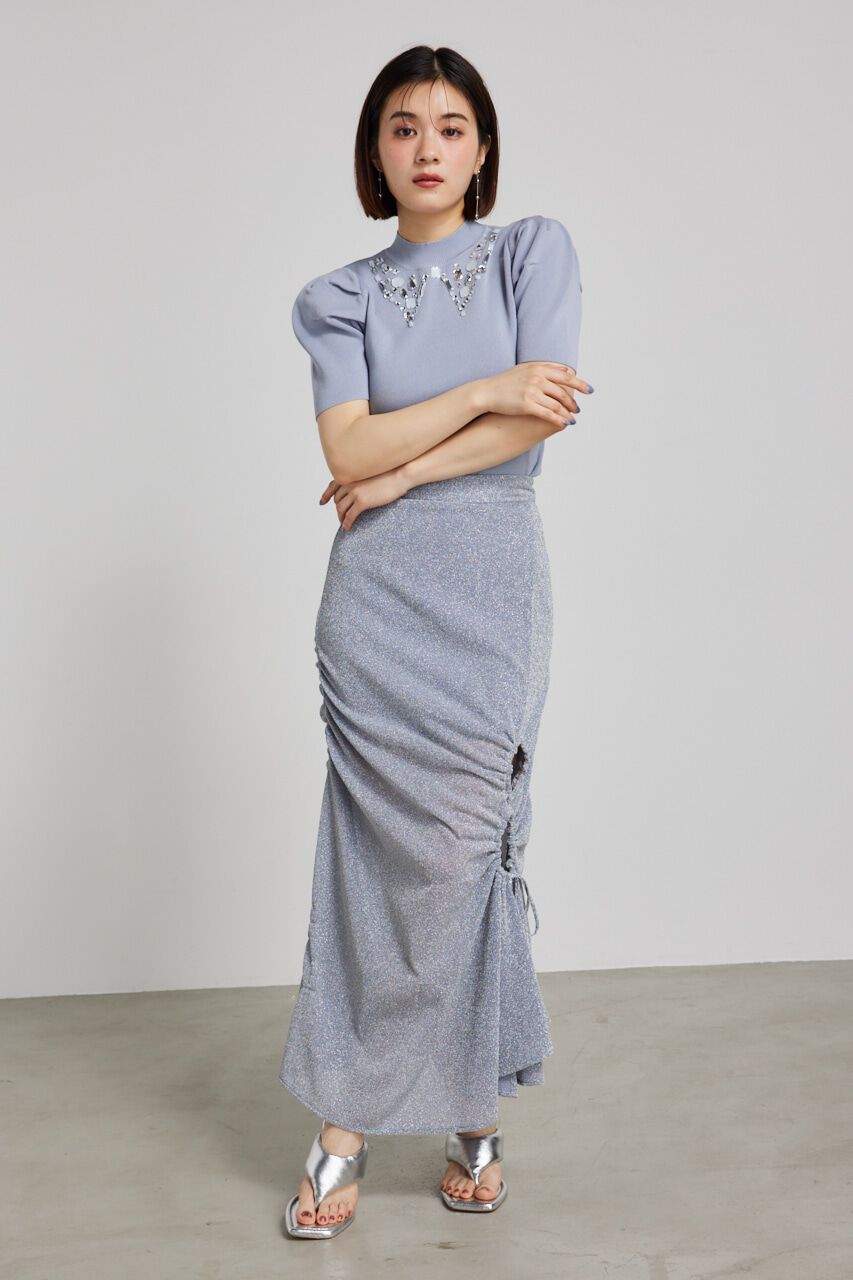 rienda「ビジューカラーハーフSLV Knit TOP」|ニット・セーター|