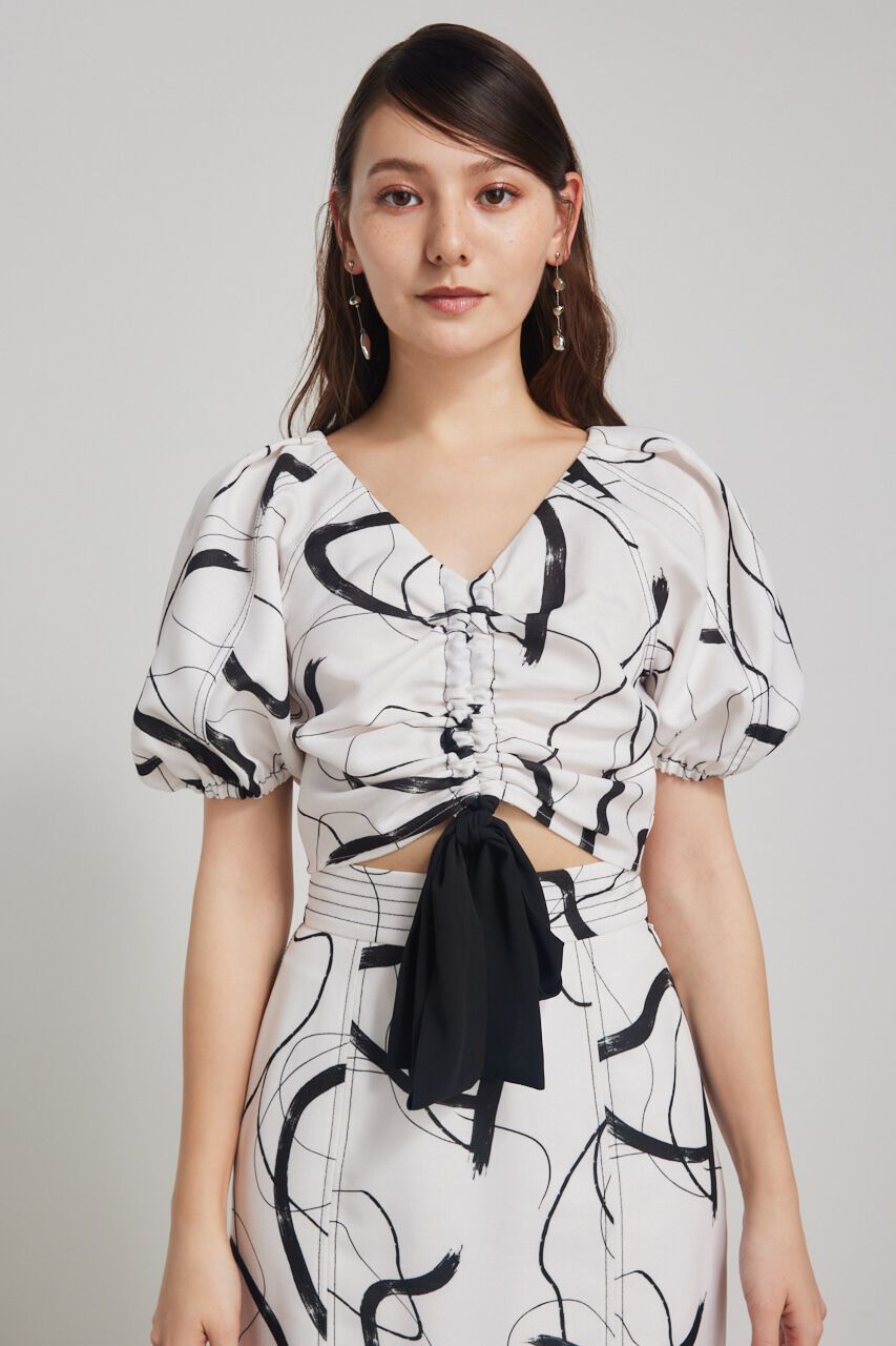 rienda「ドローストリングクロップドパフTOP」|シャツ・ブラウス|