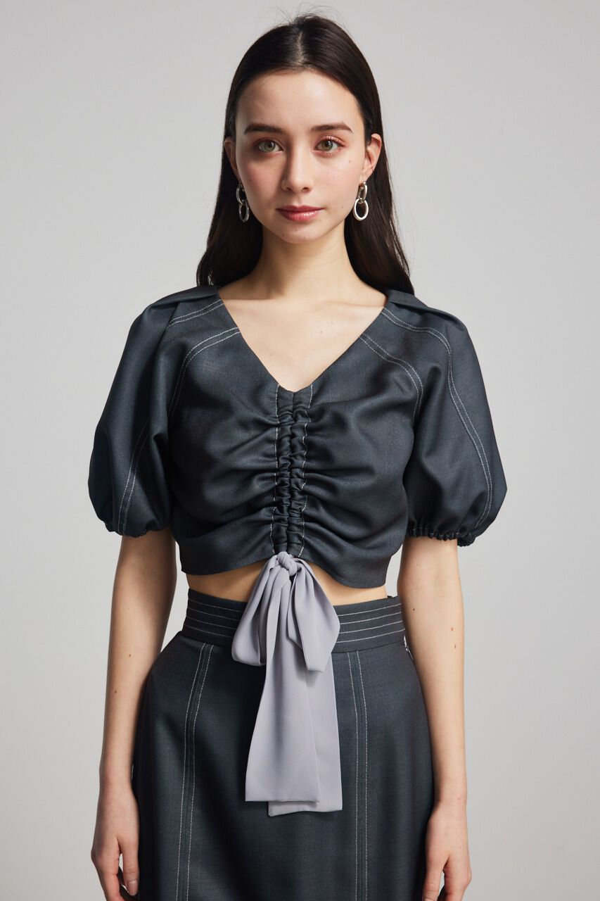 rienda「ドローストリングクロップドパフTOP」|シャツ・ブラウス|