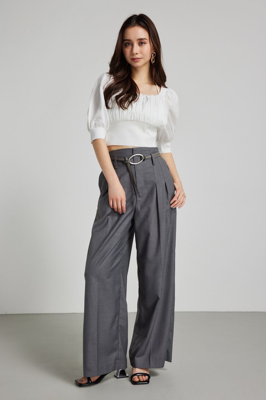 rienda「バストギャザークロップハーフSLV Knit TOP」|ニット・セーター|