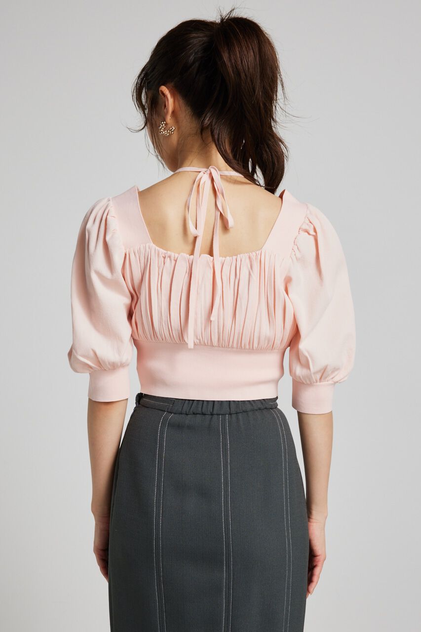 rienda「バストギャザークロップハーフSLV Knit TOP」|ニット・セーター|