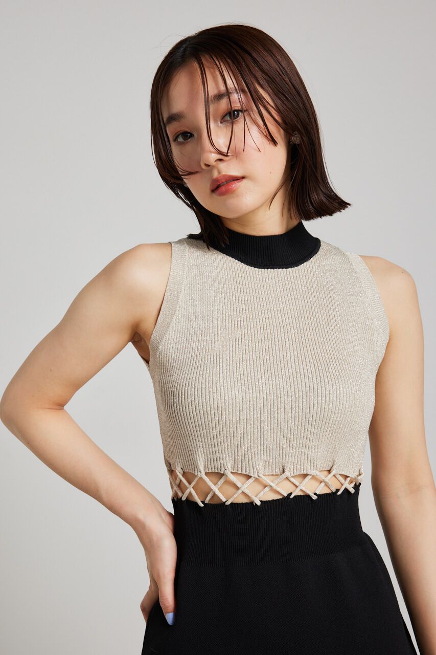 rienda「メッシュコンビバイカラーKnit OP」|ワンピース|