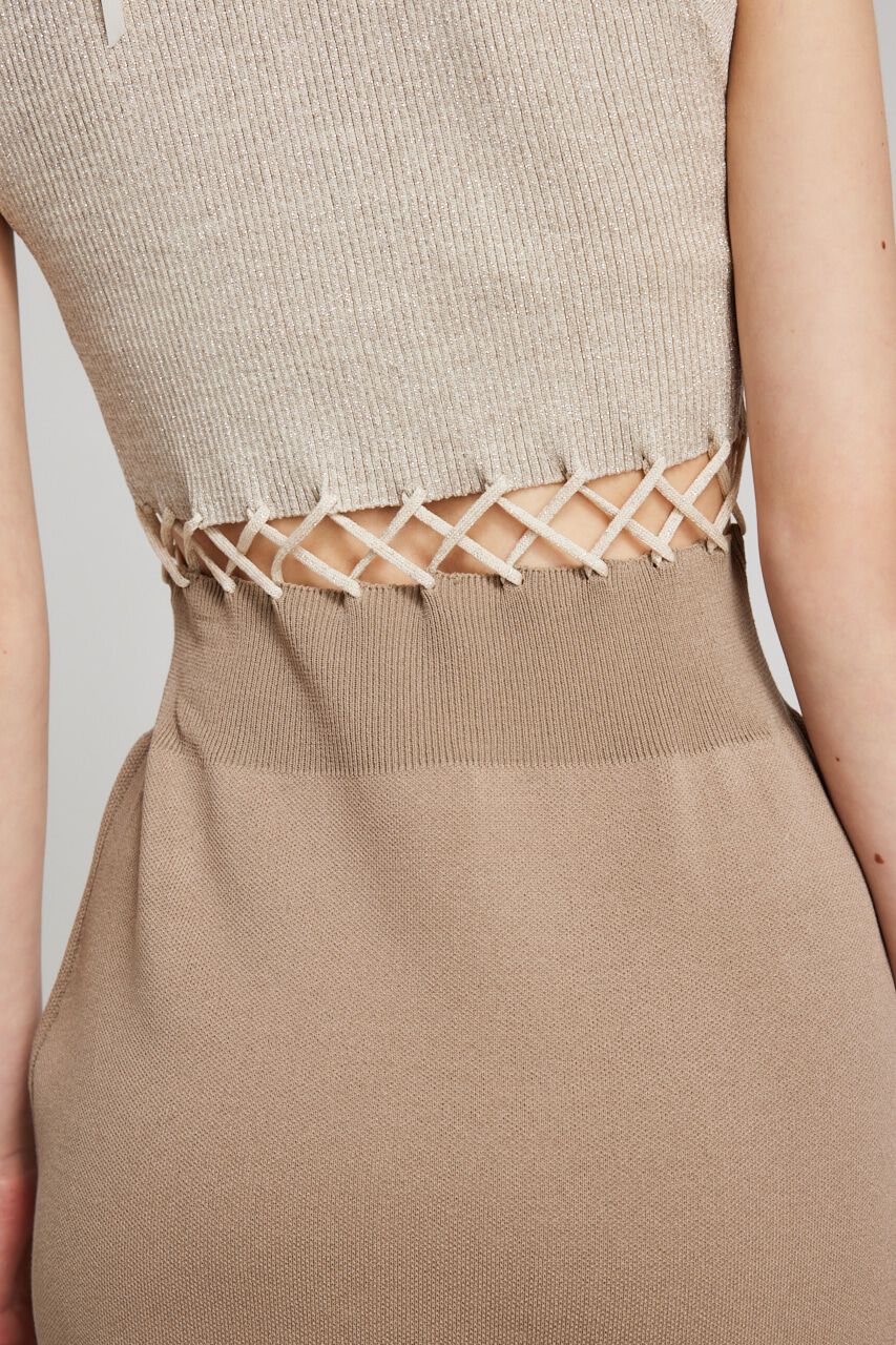 rienda「メッシュコンビバイカラーKnit OP」|ワンピース|