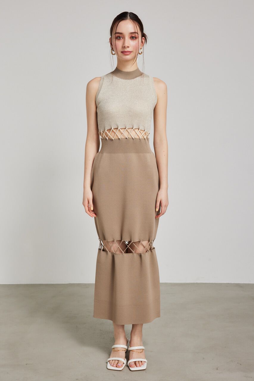 rienda「メッシュコンビバイカラーKnit OP」|ワンピース|