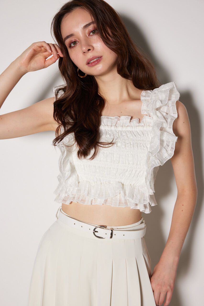 rienda「シャーリングペプラムトップス」|チュニック|WHT