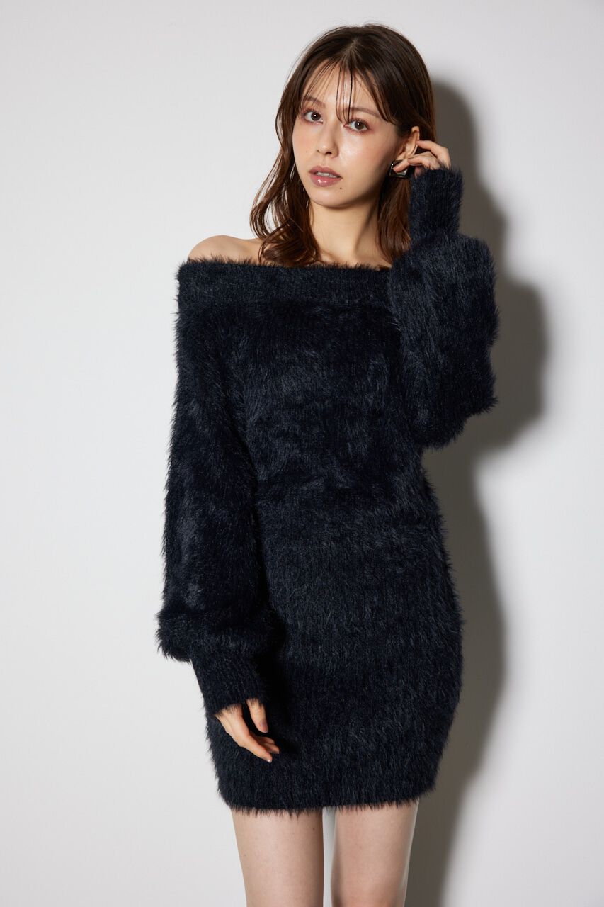 rienda「オフショルシャギーミニニットワンピース」|ワンピース|