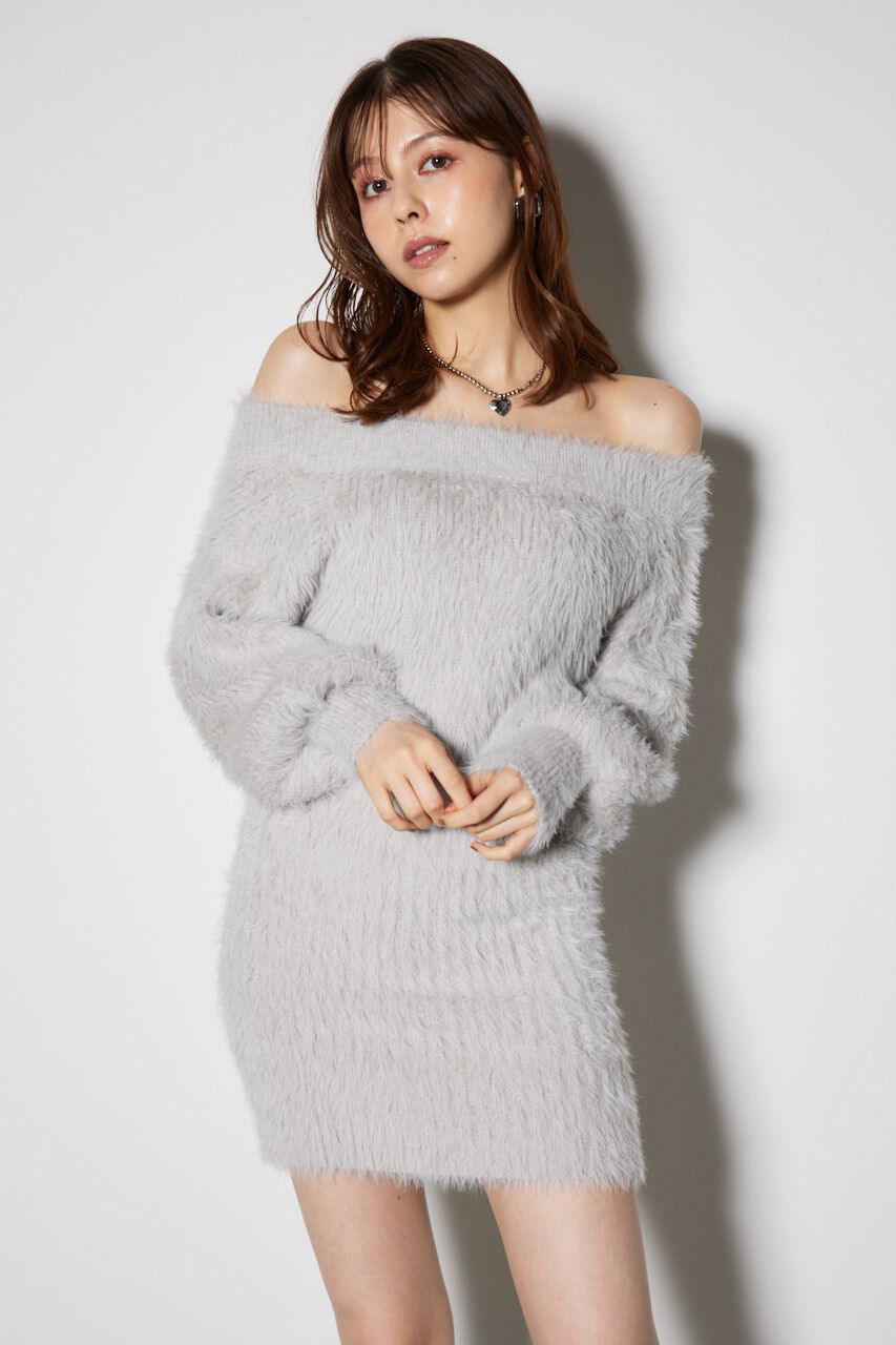 rienda「オフショルシャギーミニニットワンピース」|ワンピース|
