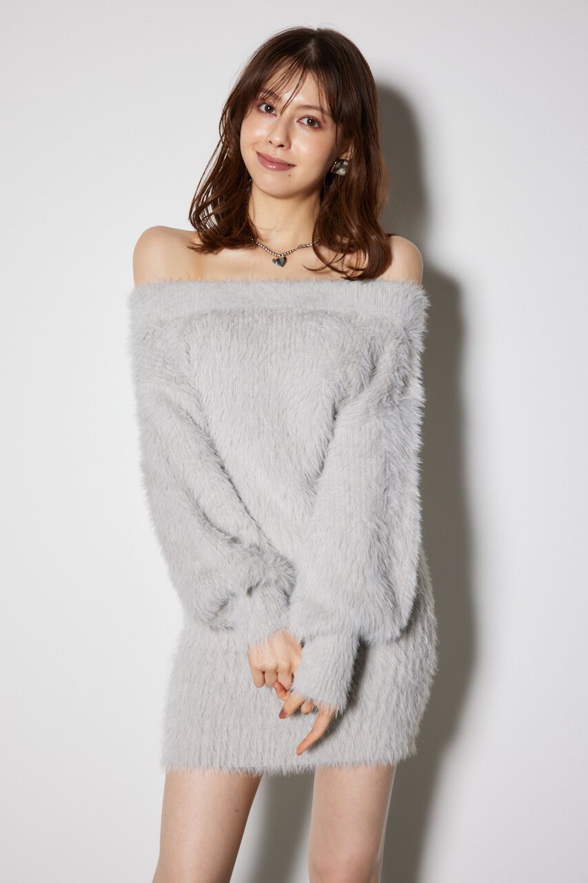rienda「オフショルシャギーミニニットワンピース」|ワンピース|