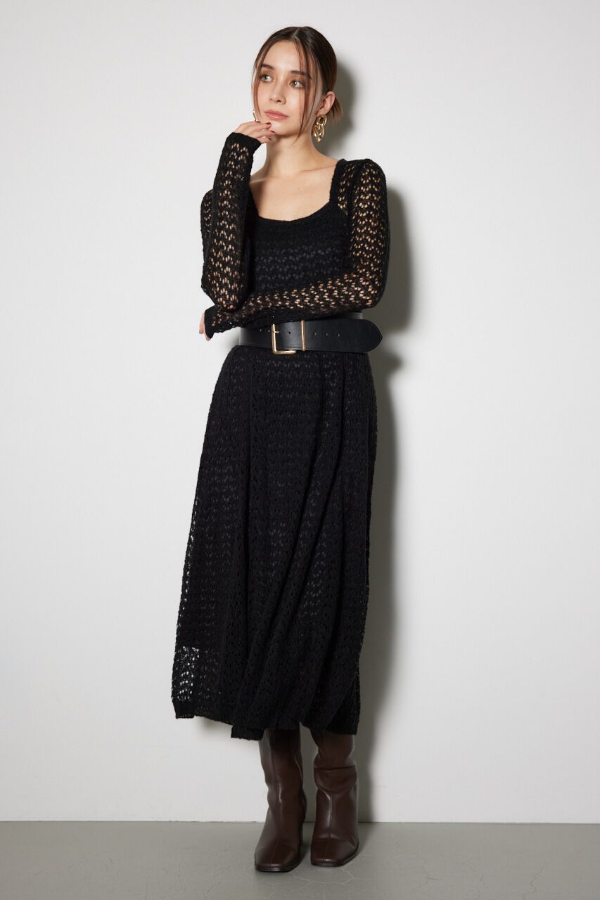 rienda「ソフティーニットフレアワンピース」|ワンピース|BLK