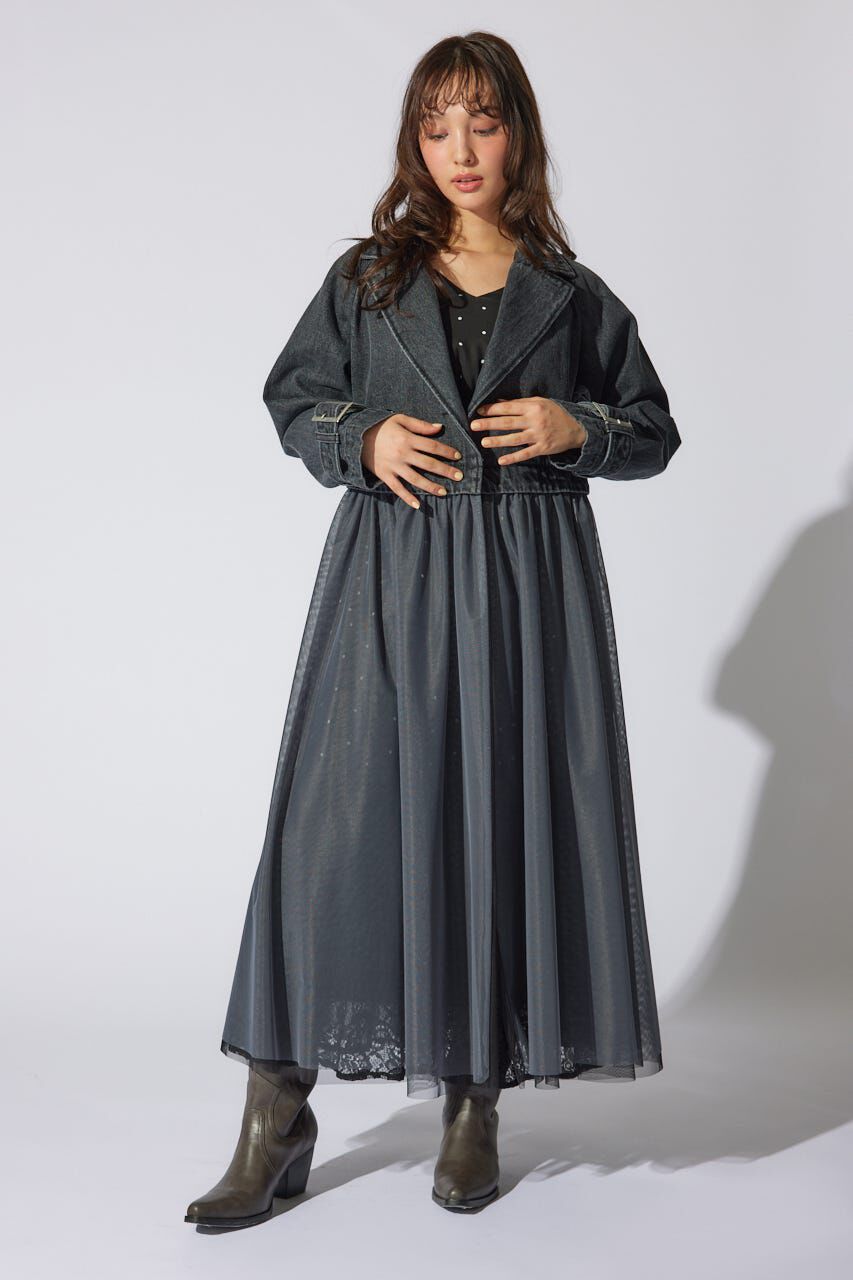 rienda「チュールコンビトレンチコート」|その他|BLK