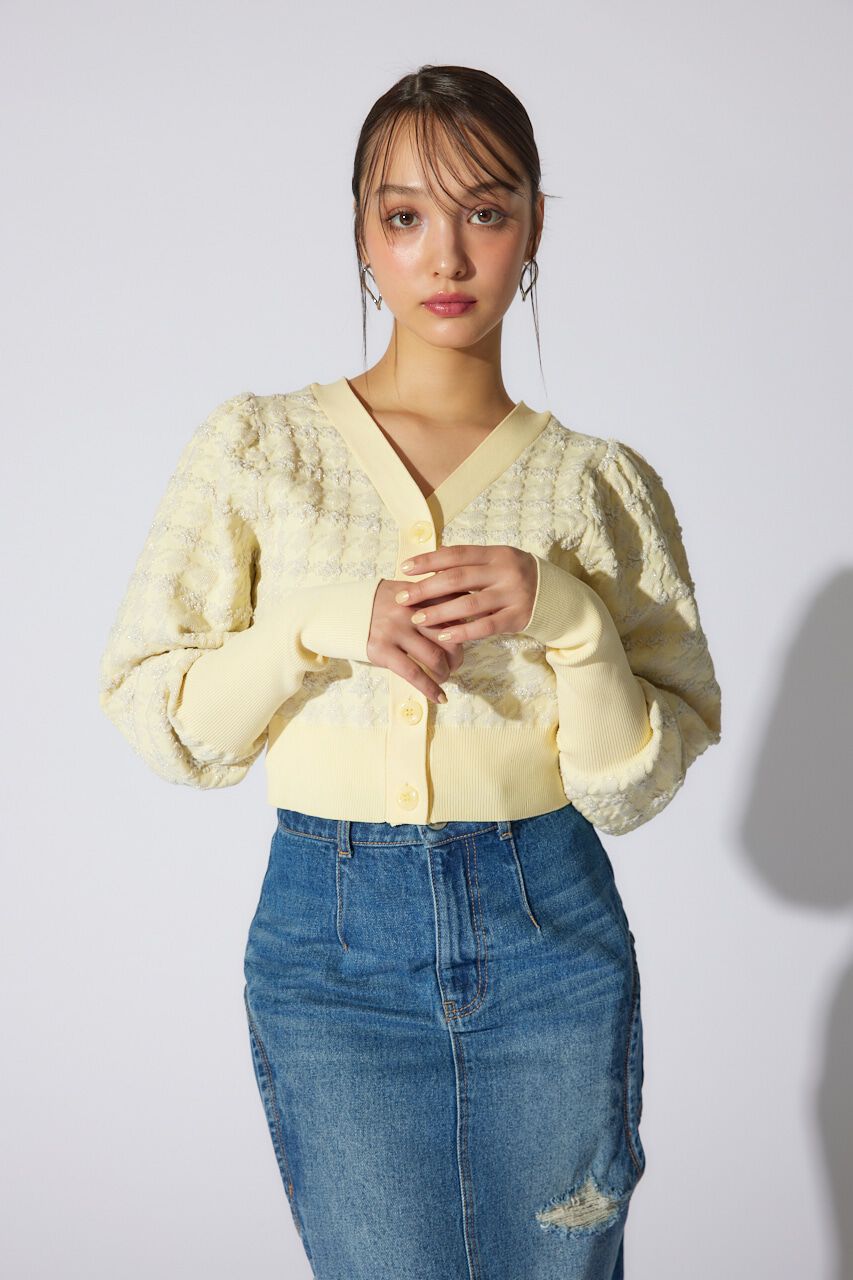 rienda「2WAYチェックパターンニットカーディガントップス」|ニット・セーター|