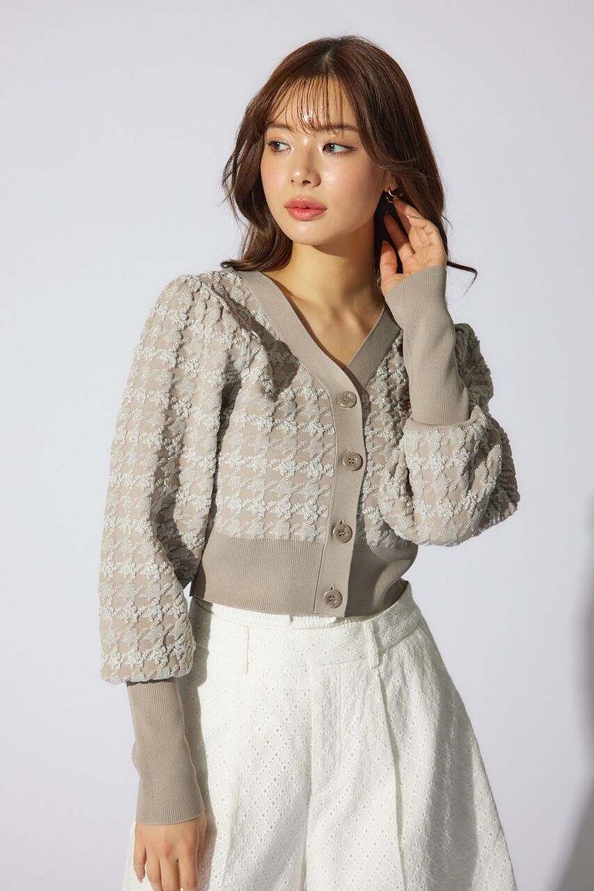 rienda「2WAYチェックパターンニットカーディガントップス」|ニット・セーター|