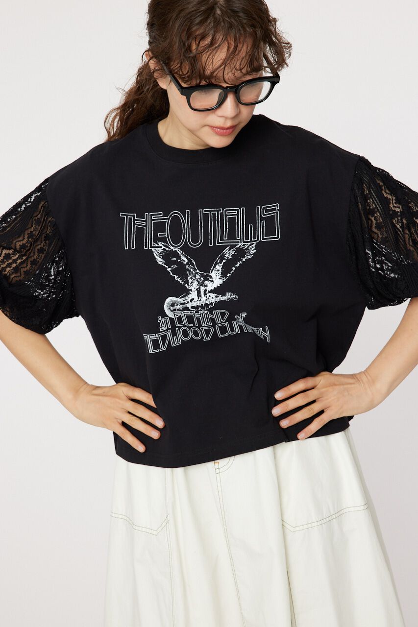 RODEO CROWNS「レーススリーブトップス」|Tシャツ・カットソー|BLK