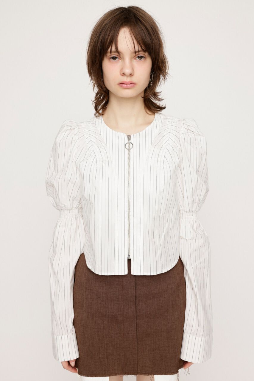 SLY「FRONT ZIP SHIRRING ブラウス」|シャツ・ブラウス|M/WHT7