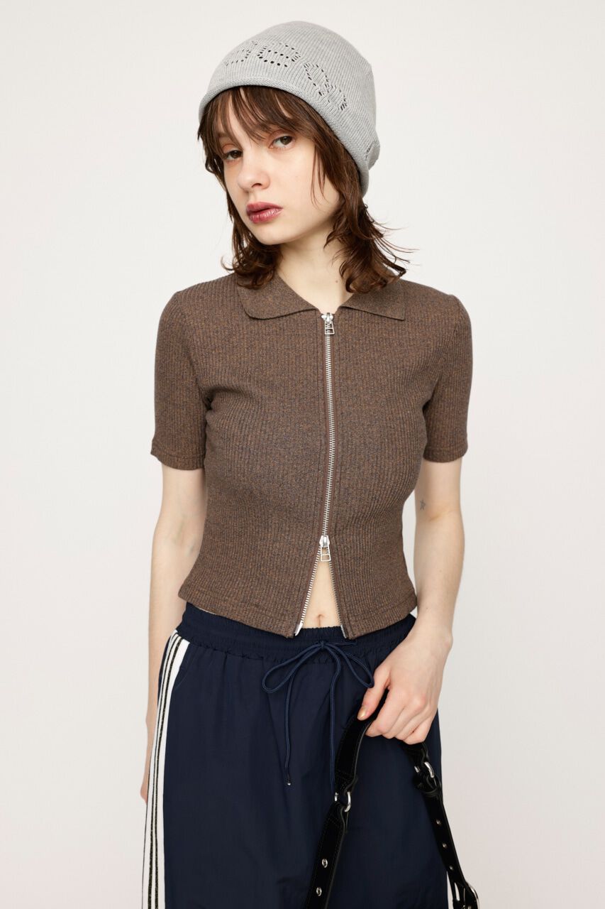 SLY「FRONT ZIP CUT RIB トップス」|Tシャツ・カットソー|BRN