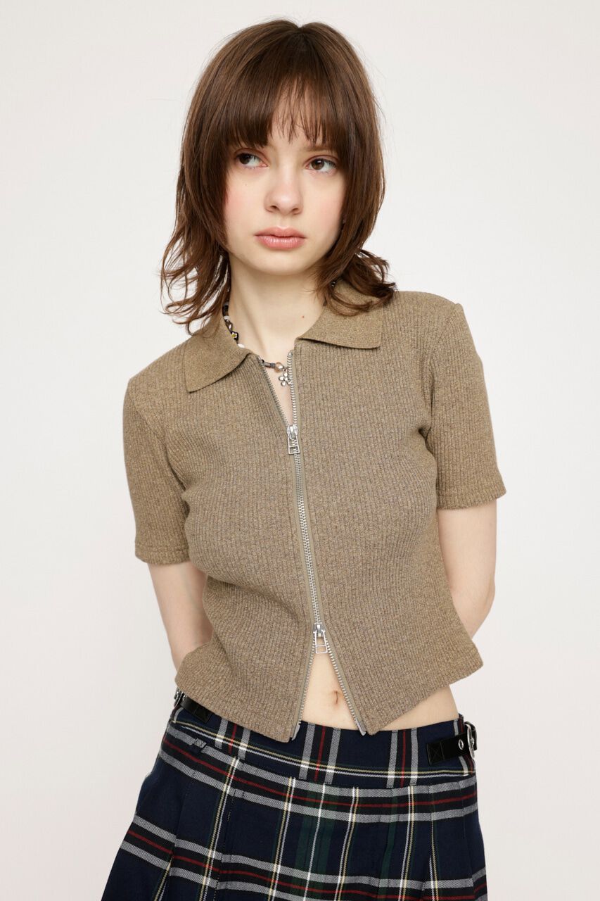 SLY「FRONT ZIP CUT RIB トップス」|Tシャツ・カットソー|